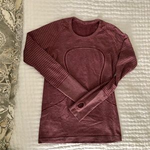 Lululemon Swiftly Tech maroon striped long sleeve shirt size 8